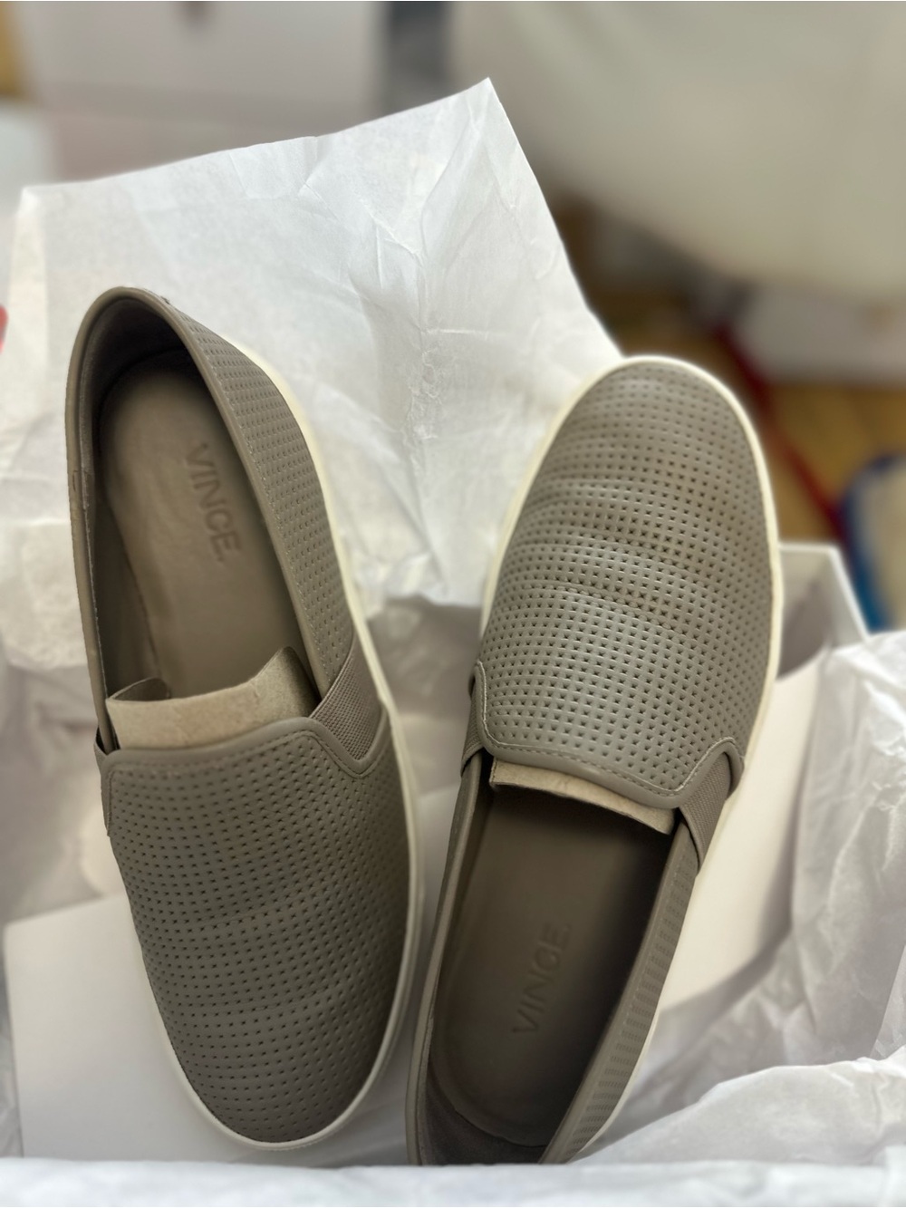 Vince Taupe Perforated Slip-On Sneakers
